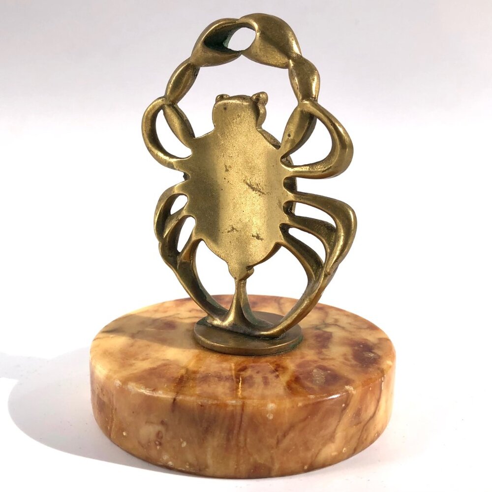 brass crab statue on marble nautical ocean astrological cancer vintage sculpture - Picture 7 of 13